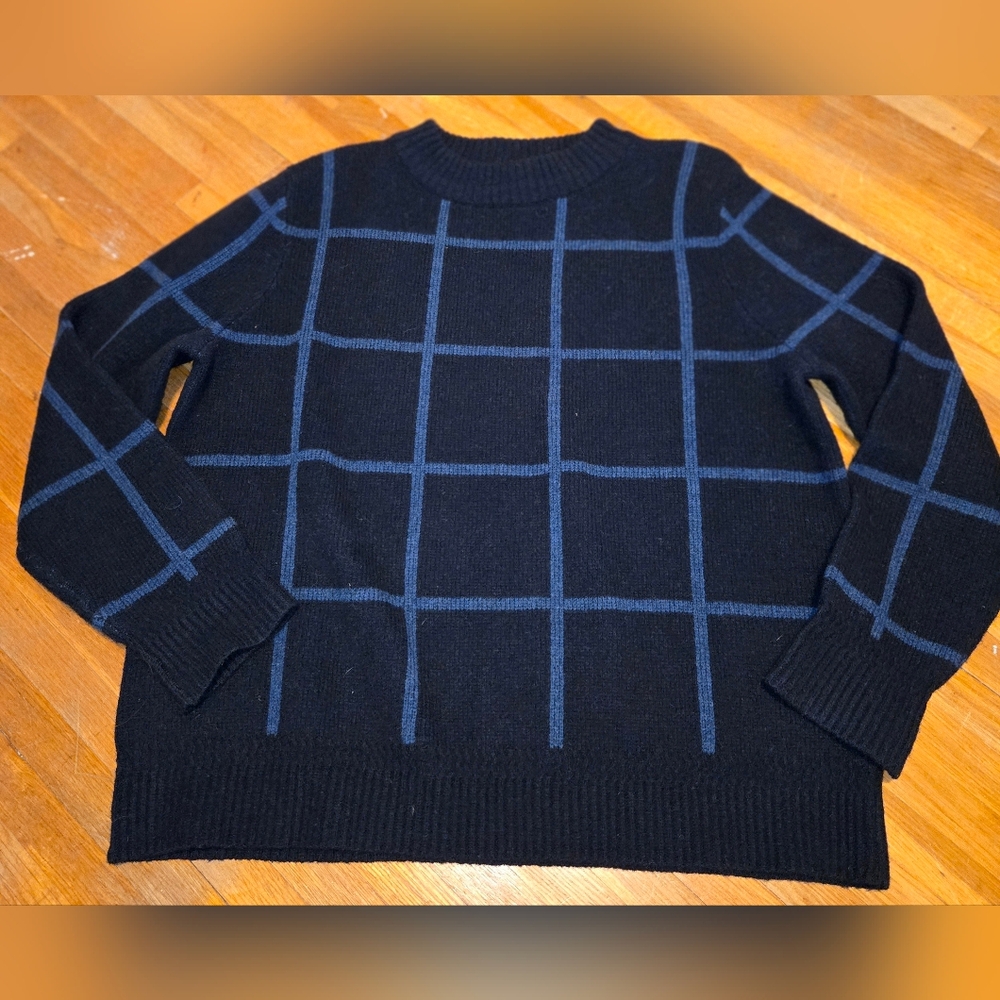Pendleton Men's XL Navy Blue 100% Lamb’s Wool Knit‎ Pullover Sweater Windowpane